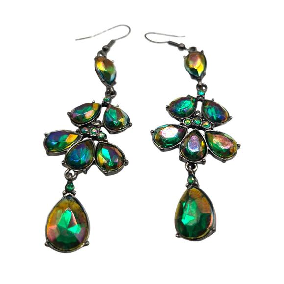 Pierced Earrings Green Rhinestones Dangle Drop Fashion Gift SKU 2771 - Picture 1 of 5